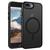 GUAGUA Magnetisch Hülle für iPhone 8 Plus, iPhone 7 Plus [Kompatibel mit MagSafe] Matt Handyhülle Stoßfest Durchscheinende Rückseite Dünn Schutzhülle Case für iPhone 8 Plus/7 Plus (5,5 Zoll) Schwarz