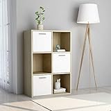AAGAZA 6 Cubes Bücherregal, Kleiderschrank Bücherregal mit 3 offenen Würfeln und 3 Türen Bücherregal Regal für Wohnzimmer Schlafzimmer Arbeitszimmer Büro, 60 x 29,5 x 90 cm, Weiß und Eiche Sonoma