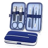 Maniküre Set – Edelstahl Nagelknipser & Nagelhautentferner – 7-in-1 Pediküre Set mit Nagelhautschere, Cuticle Remover für eingewachsene Zehennägel und dicke Nägel (Blau)
