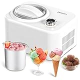 EUHOMY Eismaschine mit Kompressor, Eismaschine Klein, Ice Cream Maker, Selbstkühlend, Softeismaschine für Zuhause, 0.8 L, 100W Kompressor, Weiß, Aluminiumschüssel/Rezeptbuch/Eisportionierer