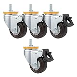 Silent Rubber Transport Rollen, 4 Pcs Rollen Für Möbel, Schwenkrollen Mit Bremsen/Keine Bremsen, Ersatz Möbel Rollen, 360° Schwenk, 112Kg Tragfähigkeit Pro Rolle/4 Brakes/M16