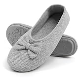 OFFCUP Damen Ballerina Hausschuhe Loafer Pantoffeln Mit Elegant Schleife Und Memory Foam - Gemütlich Leicht Mit Anti-Rutsch Weiche Gummisohle, Grau, Medium