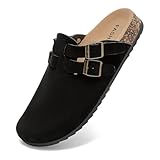 Clogs für Damen Herren, Pantoletten mit Kork Leder, Hausschuhe mit Premium Fußbett, Bequeme Sandalen für Frauen Latschen