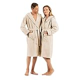 ENGLISH HOME Bademantel Damen Flauschig, Bademantel Herren mit Kapuze aus Baumwolle, Frottee Saunamantel, Unisex, Sauna Mantel Damen mit lang Gürtel