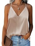 Zeagoo Cami Top Satin Damen Seidentop V Ausschnitt Oberteil Spaghettiträger Top Sexy Sommer Shirt Champagner L