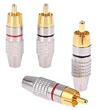 RCA Kein Schweißen AV-Stecker,4 Stück RCA Männlich Stecker,Cinch Stecker,Cinch Stecker Adapter,RCA Löten Verbinder,Lötfreier Audiokopf ,Cinchstecker Verlängerung für Multimedia und CCTV(Schwarz+Rot)