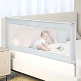 Bettgitter, 150cm Rausfallschutz Bett, Höhenverstellbares Baby Bettgitter Rausfallschutz-62-84cm, Bettschutzgitter für Kinder & Elternbetten (Grau)