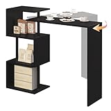 WOLTU Bartisch Stehtisch Bistrotisch Bartheke Tresentisch, mit 3 Ablagefläche, drehbar, Metall, MDF, 134x38x112cm(BxTxH), Schwarz