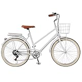 22' 24' 26' Zoll Beach & City Cruiser Hybrid 6-Gang-Stadtfahrrad für junge Mädchen, Stadtpendlerfahrrad mit Vorderkorb und Hintergepäckträger, empfindliche Bremsen, formelles Rennrad für Frauen