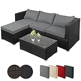 Montafox Poly Rattan Lounge Sitzkissen 8cm Gartenmöbel Ecklounge Frei Kombinierbare Elemente Ecksofa Gartengarnitur Garten Balkon Terrasse Outdoor, Farbe:Titan-Schwarz/Kieselstrand