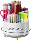 Marbrasse Schreibtisch Organizer,360 Grad Drehbarer Stifthalter für Schreibtisch Zubehör mit 5 Fächern,Stifte Organizer,Stift Aufbewahrungsbox für Büro Zuhause (Weiß und Grau mischen)