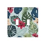 Jcvytsdlk Dekorative Lichtschalter-Abdeckplatte, 2-Gang-Wandplatten, unzerbrechliche Schalterplattenabdeckungen, 12,4 x 12,4 x 0,7 cm, Heimdekor-Essentials – hojas tropicales y flores, mittelgroß,