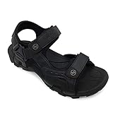 HEVA Sandalen Herren Leder Outdoor Sport Trekking Wander Sandalen (44 EU Schwarz)