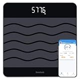 Homebuds 300kg Digitale Personenwaagen Waage mit Gewicht und BMI, Smarte Körperwaage mit Smartphone App Sync via Bluetooth, 8 mm Hartglas mit extra-breiter Plattform, Schwarz