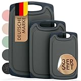 Blumtal Schneidebrett Set mit 3 Größen (S/M/L) - Schneidebrett Kunststoff groß + Saftrillen & Griff - Cutting Board - Schneidbrett BPA frei und spülmaschinenfest - Küchenbrett Grau