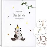 OLGS Babyalbum Lino - Das bin ich! Babytagebuch Junge/Mädchen | Geschenkidee zur Geburt | Erinnerungsbuch für Baby mit Golddruck | 66 Seiten + GRATIS Meilenstein Sticker