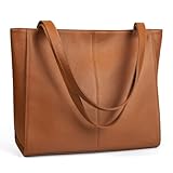 befen Echtleder Handtasche Damen Groß Shopper Tasche mit 14 Zoll Laptopfach, Mode Leder Tote Bag Schule Arbeit Freizeit Henkeltasche mit Reißverschluss, Braun
