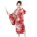 Generisch Traditionelles Japanisches Yukata Kimono Kleid Für Mädchen Elegante Anime Cosplay Robe Als Bequeme Schlafanzug Alternative (Red, 2-3 Years)