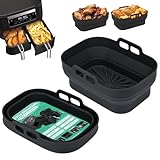 Alyvisun 2 Stück Airfryer Silikon Basket Wiederverwendbar Backform Air Fryer Silikonformen Rechteckig Einsatz Heissluftfritteuse Zubehör Mold, Silicone, Schwarz