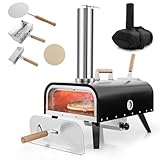 COSTWAY Outdoor Pizzaofen, tragbarer Pizza Ofen aus Edelstahl mit Pizzastein, Pizzaschaufel, Thermometer, klappbaren Beinen & Tragetasche, für Picknick, Party, Camping