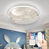 AHXIAOZN LED Kinder Deckenlampe, Stern Mond Deckenleuchte Mit Fernbedienung, Stufenloses Dimmbar Kinderzimmer Deckenleuchten, Schlafzimmer Decke Kindergarten Beleuchtung(D40cm, Weiß)