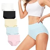 TUUHAW Unterhosen Damen Unterwäsche 5er Pack Slip Miederhose Baumwolle Hoher Taille Atmungsaktive Mehrfarbig-2 M