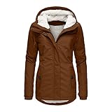 Damen Kunstpelz Kapuzenmantel Jacke Fleece Gefüttert Reißverschluss Verdicken Lange Ärmel Trenchcoat mit Taschen Winter Outdoor Warm Parka Outwear, braun, 38