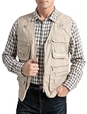 Vanchenl Herren Utility Weste Safari Reise Cargo Outdoor Arbeit Leichtes Foto Schießen Weste mit Taschen Beige M