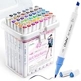 Ohuhu Stifte Set, Alkoholmarker Stifte 48 Farben Marker Stifte mit Doppelspitze Meißel und Feines Kunstmarker-Set Alkohol Marker Stift Set für Erwachsene zum Ausmalen von Illustrationen