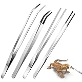 Vexran Aquarium Pinzette Edelstahl, 4 Stück Gerade Pinzette Und Gebogene Spitze Pinzette Lange Mit Gummispitze Gerade und Gebogen Pinzetteterrarium Werkzeug,Futterwerkzeug für Aquarium, Silber