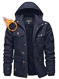 KEFITEVD Winterjacke Herren Warm Gefüttert Cargo Jacke Thermo Arbeitsjacke Bundeswehr Parka Winter Mantel Outdoorjacke Männer Dunkelblau L