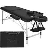 tectake Massageliege 2 Zonen, Massagetisch, Massageliege klappbar, höhenverstellbare Aluminium Massageliege, Portable Massagebank inkl. Zubehör, Alu-Kopfstütze, Armlehne und Tragetasche - schwarz