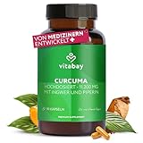 Vitabay Kurkuma Kapseln hochdosiert – 90 Vegane Tabletten mit 500 mg Curcuma & Piperin – Kurkumin Extrakt – Curcumin Supplement – 1 Kapsel täglich