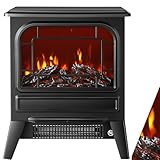 Elektrokamin mit Heizlüfter 1950W Elektro Kamin Elektrischer Heizung LED Kaminfeuer Effekt Kaminofen Flammeneffekt Heizer Ofen geräuscharm regelbar Schwarz