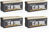 Power Queen 12.8V 200Ah LiFePO4 Batterie 4 Pack, Ersatz für Blei-Säure Batterie, 10 Jahre Lebensdauer, 4000-15000 Zyklen, 100A BMS, Klasse-A-Zellen, Perfekt für Wohnmobil, Camping, Solar, Off-Grid