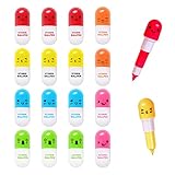 16 Stück Mini Vitamin Kugelschreiber in Form einer Kapsel mit Ausdruck Kawaii Gesicht Einziehbarer Kugelschreiber Geschenk Tragbarer Kugelschreiber für Schule, Büro und Zuhause (6 Farben)