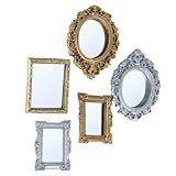 Yaoliucp 5pcs Miniature Dollhouse Mirror European Frame Mini Mirror Victorian Barock Wandzubehör für 1/12 Dollhouse Decor, Gold und Silber Mini