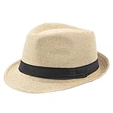 Panama Hut Herren, Strohhut Herren Sommer Sonnenschutz Sonnenhut Panama Hut Cool Strandhut Sommerhut Großer Kopf Herrenhut Gartenhut Straw Hat für Urlaub Damen, Beige