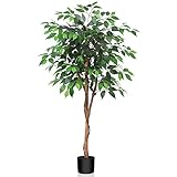 Kazeila Kunstpflanze Ficus Benjamina 120cm Künstliche Pflanzen Groß mit Natürlichen Stämmen Deko Pflanze Kunstbaum ideal für die Innendekoration Schlafzimmer Büro