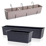 Blumenkasten Balkonkasten Blumentopf Rattan Optik Case P mit Aufhängung Untersetzer Geländerkasten 4 Größen (900 Anthrazit)