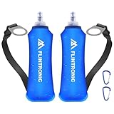 flintronic TPU Faltbarer Trinkflaschen, 2 Stück 500ml Soft Flask mit Handschlaufe und Karabiner, BPA-Frei Sportflasche für Trinkrucksack, Fahrrad, Wandern, Joggen,Camping und Klettern (Blau)