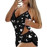 Damen Zweiteiler Pyjamas Set mit Spaghettiträger Sexy Ärmellos 2 Teiliges Nachtwäsche Oberteile und Shorts Schlafanzug Lingerie Hausanzug Cami Top Sleepwear Loungewear Sexy Unterwäsche