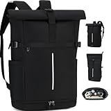 Myhozee Damen Rucksack Herren Schwarz - Rolltop Backpack Groß Reiserucksack Laptop Backpack Daypack Damen mit 15.6 Zoll Laptopfach & Schuhfach für Fahrrad, Arbeit, Uni - Wasserabweisend