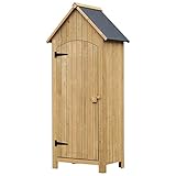 Outsunny Gartenschrank Holz Gerätehaus Gartenhaus Geräteschuppen Geräteschrank Holzhütte Giebeldach Bitumenpappe Gelb 77,5 x 54,2 x 179,5 cm