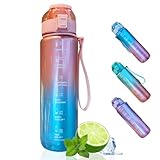 EACHPT Trinkflasche,1L Trinkflasche mit Strohhalm,BPA-Frei Trinkflasche Sport Auslaufsicher mit Zeitmarkierung,Trinkflasche Kohlensäure Geeignet Sportflasche für Radfahren,Fitness,Yoga,Outdoor