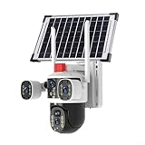 8MP Dual Lens Solar Powered Security Camera with WiFi and 360 Degree Coverage, IP66 Waterproof for All Weather Conditions (White)