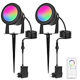 Richsing Gartenbeleuchtung, 15W RGB Gartenleuchte LED mit Erdspieß,IP67 Wasserdicht Smart Spot LED Dimmbar,2PCS Gartenstrahler mit Bluetooth App, Gartenlampe mit Kabel Stecker, LED Strahler Außen12V