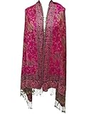 Damen-Schal – wunderschöner Paisleymuster, Pashmina, 100 % Viskose, Jamavar-Schal für Damen, Rani Pink, 200 Cms X 70 Cm