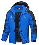 MAGCOMSEN Skijacke Herren Winterjacke Warm Gefüttert Softshelljacke Winter Outdoorjacke Arbeits Regenjacke Softshell Funktionsjacke Wasserdichte Bergjacke mit Kapuze Blau 2XL