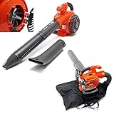 Wiltec 3in1 Laubbläser, Laubsauger u. Laubhäcksler, Laubgebläse 1 PS mit 26ccm, beninbetriebener Laubstaubsauger, Gartenhäcksler mit 50 l Fangsack